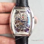 Clone FRANCK MULLER 7 Days Power Reserve Skeleton Watch SS Black Leather